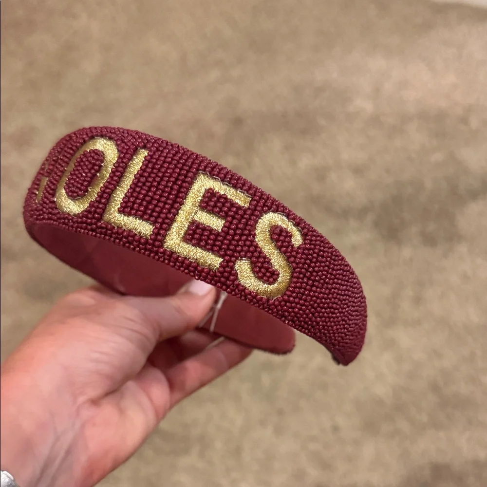 Beaded Maroon Florida State Statement Headband with Gold Lettering
